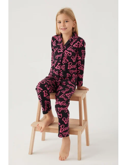 Barbie 1767-3 Kız Çocuk Gömlek Pijama Takımı