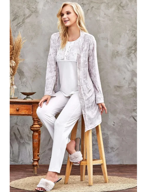 Flz 31-104 Bayan Kadife Sabahlık Pijama Takımı