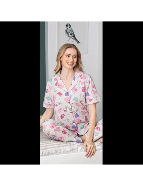 Freshness 107 Fil Desenli Patlı Kısa Kol Pijama Takımı