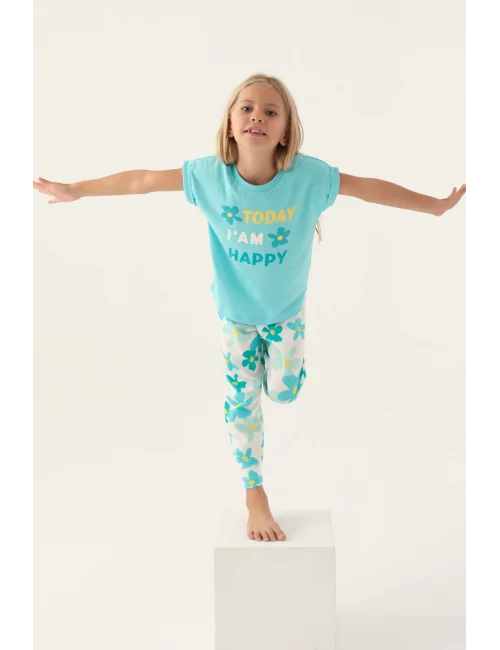 Roly Poly 3394-2 Kız Çocuk Çiçekli Kısa Kol Pijama Takım