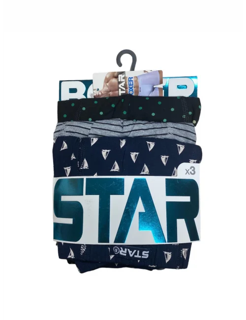 Star 106 Desenli Pamuklu Kemer Likralı 3Lü Boxer