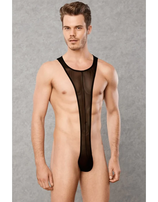 Doreanse 3014 Erkek Polyamid Siyah Transparan Fantezi Bodysuit