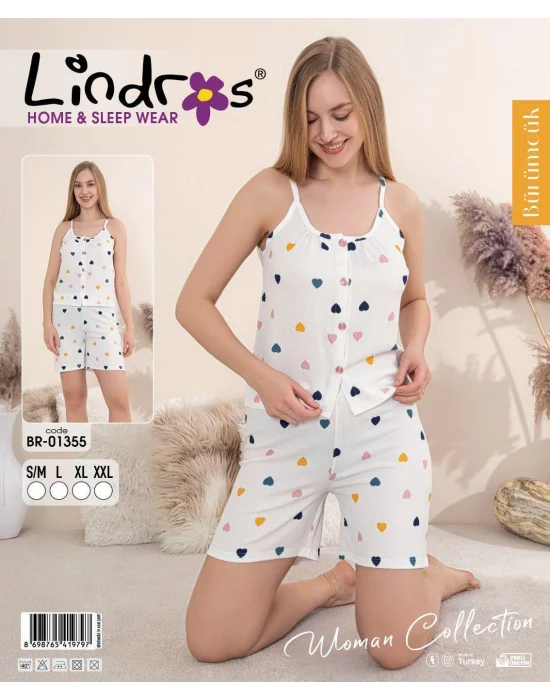 Lindros BR-01355 Kadın İp ASkılı Bürümcük Düğmeli Şort Takım