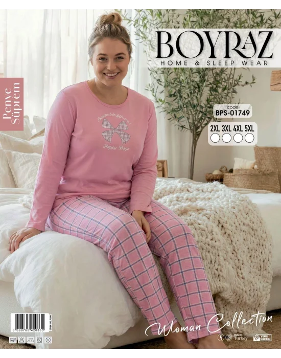 Boyraz BPS-01749 Kadın Battal Uzun Kol Penye Pijama Takımı