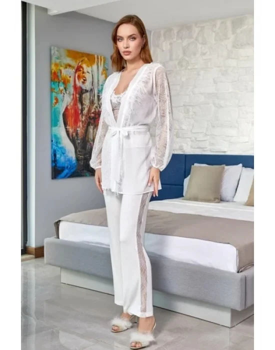 Aqua 24584 Dantel Detay Sabahlıklı 3lü Pijama Takımı