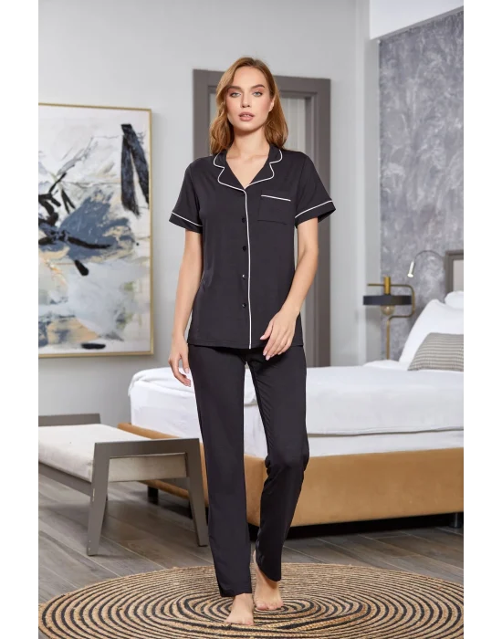 Aqua 25526-K Kadın Kısa Kol Önü Düğmeli Pijama Takım