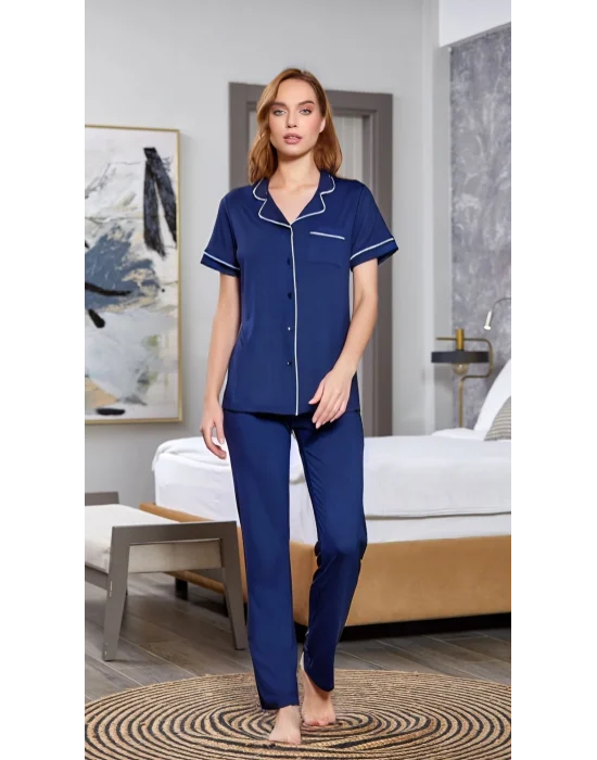 Aqua 25526-K Kadın Kısa Kol Önü Düğmeli Pijama Takım
