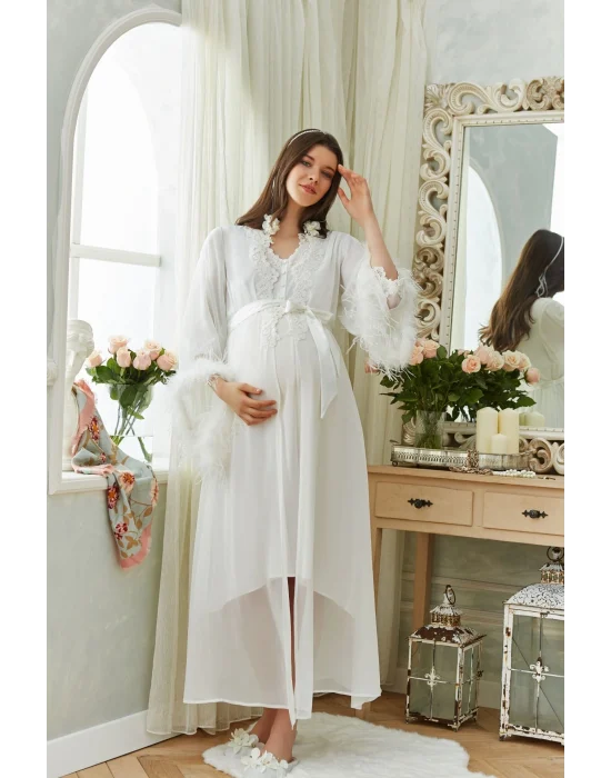 Aqua 26355 Otrişli Şifon Pullu Brodeli Sabahlık