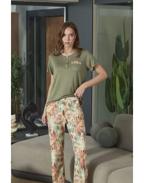 Aqua 26593 Kadın Desenli Kısa Kol Pijama Takımı