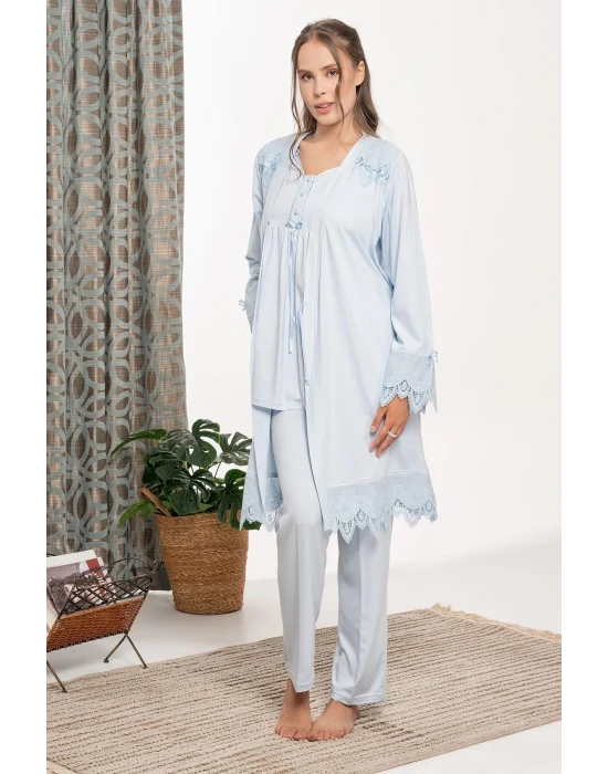 Bone 6109 Dantel Detaylı Sabahlıklı Lohusa Pijama Takımı