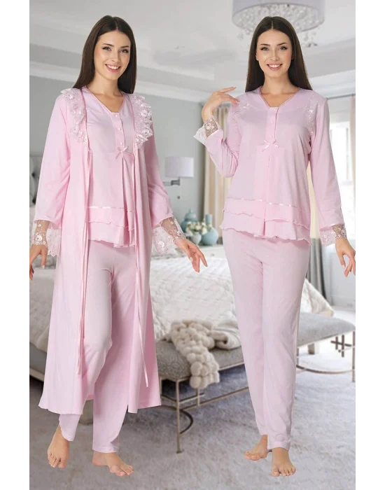 Effortt 2424 Uzun Dantel Sabahlıklı Lohusa Pijama