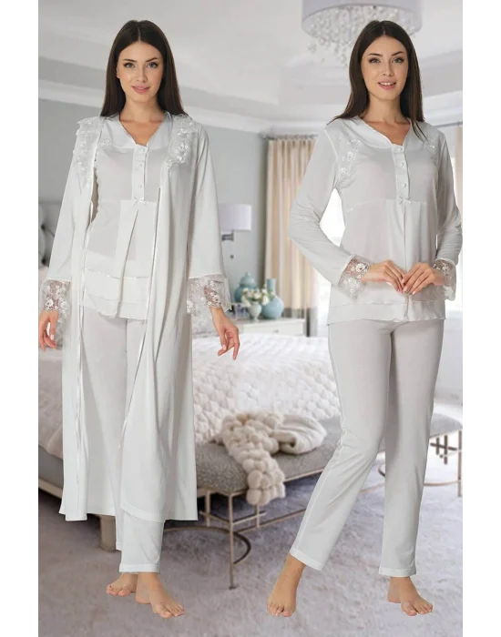 Effortt 2424 Uzun Dantel Sabahlıklı Lohusa Pijama