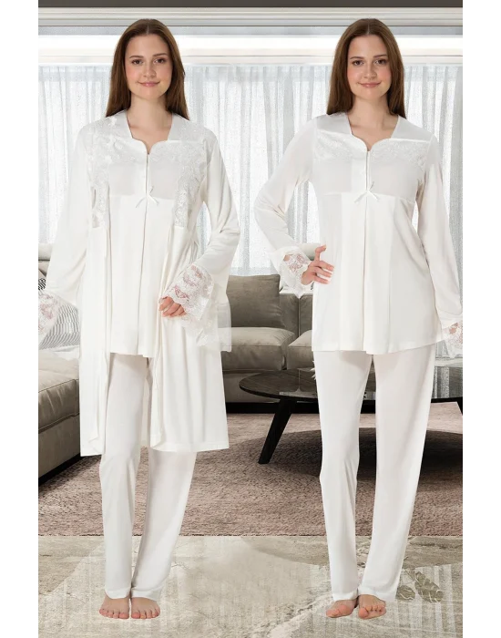 Effortt 4084 Dantelli Sabahlıklı Lohusa Pijama Takımı