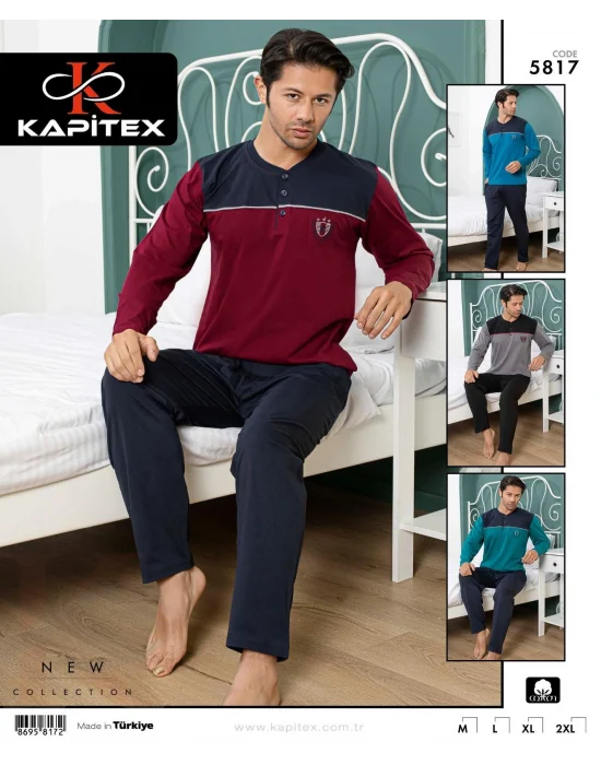 Kapitex 5817 Erkek Uzun Kol Düğme Yaka Pijama Takımı