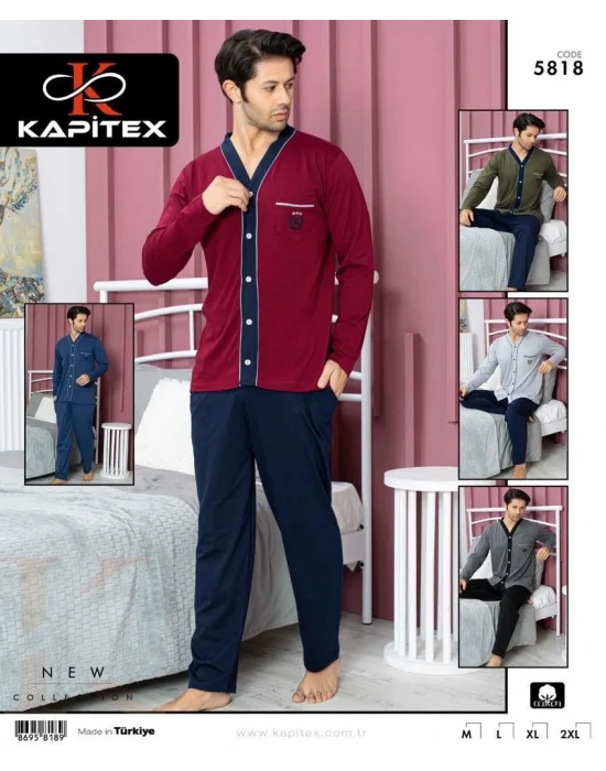 Kapitex 5818 Erkek Uzun Kol Patlı Pijama Takımı