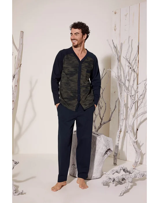 Kocabey 8025 Erkek  V Yaka Boydan Düğmeli Pijama Takımı