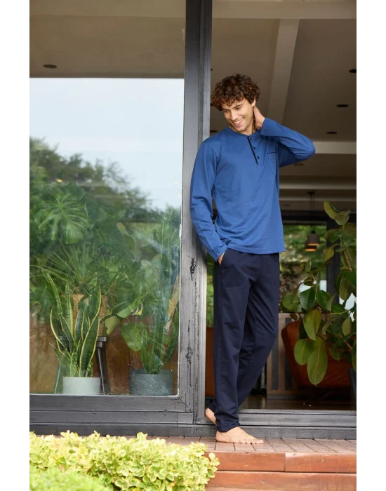 Kocabey 9133  Erkek Midi Yaka Uzun Kollu Pijama Takımı