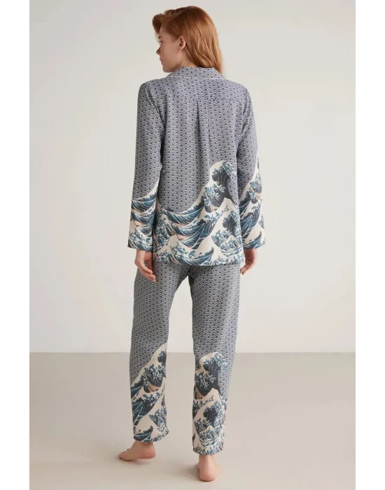 Nautıca W617 Kadın Uzun Kollu Önden Düğmeli Pijama Takımı
