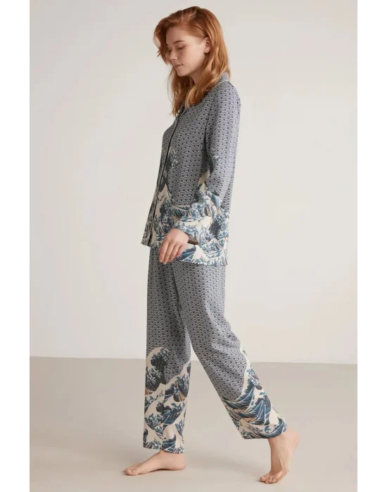 Nautıca W617 Kadın Uzun Kollu Önden Düğmeli Pijama Takımı