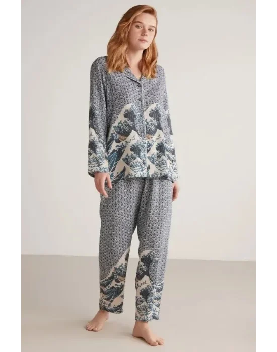 Nautıca W617 Kadın Uzun Kollu Önden Düğmeli Pijama Takımı