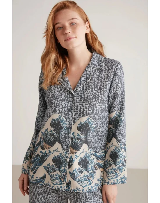 Nautıca W617 Kadın Uzun Kollu Önden Düğmeli Pijama Takımı
