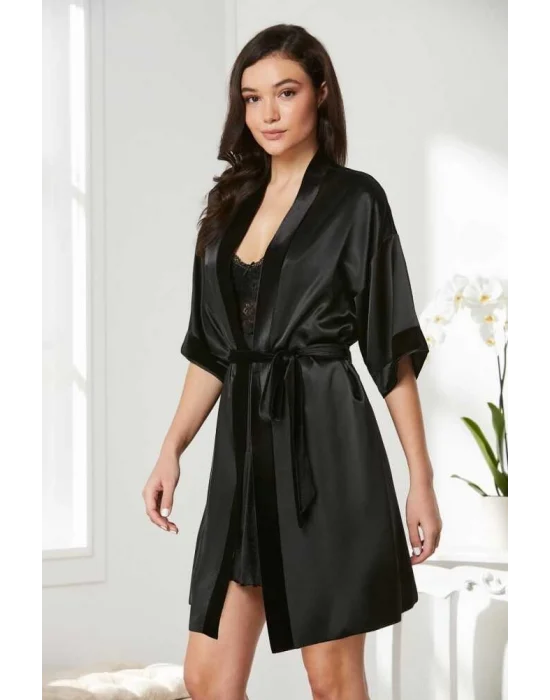 Pierre Cardin 4045 Kadife Saten Dantelli Gecelik ve Sabahlık Takımı