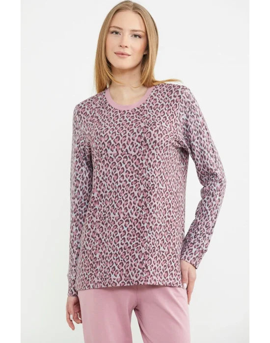 Sementa 76413 Rahat Kalıp Leopar Kombinli Pijama Takım