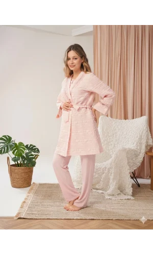 Bone 5806 Kadın 3lü Sabahlıklı Lohusa Pijama Takımı