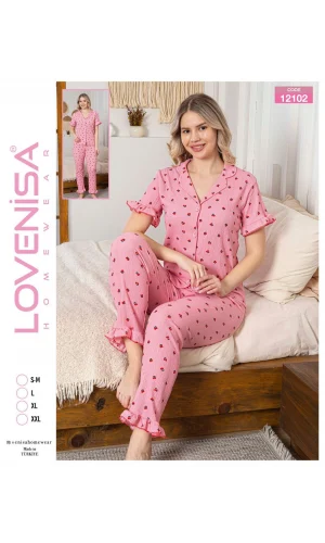 Lovenisa 12102 Kadın Bürümcük Düğmeli Pijama Takımı