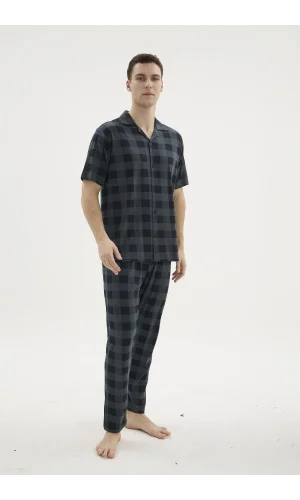 Kocabey KKT-26158 Erkek Apaj Yaka Düğmeli Pijama Takımı