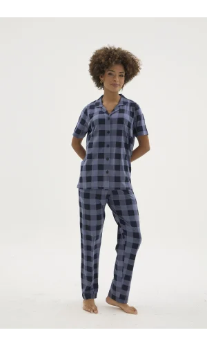 Kocabey KKT-26158K Kadın Apaj Yaka Düğmeli Pijama Takımı