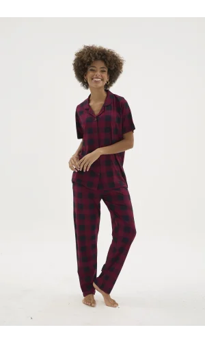 Kocabey KKT-26158K Kadın Apaj Yaka Düğmeli Pijama Takımı