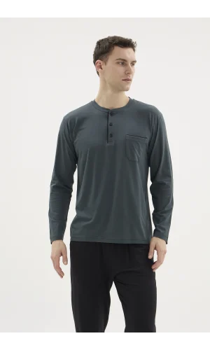Kocabey BU-26360 Erkek Midi Yaka Battal Pijama Takımı
