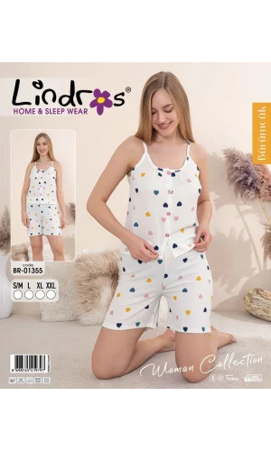 Lindros BR-01355 Kadın İp ASkılı Bürümcük Düğmeli Şort Takım
