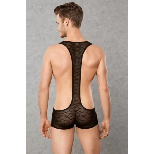 Doreanse 3011 Erkek Siyah Dantelli Transparan Askılı Fantezi Bodysuit