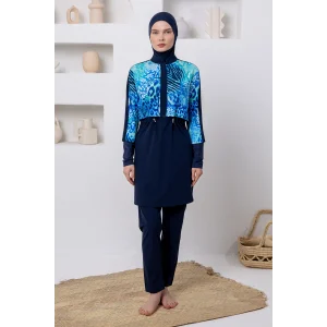 Adasea 1208 Sentre Likralı Uzun Kollu Tesettür Mayo