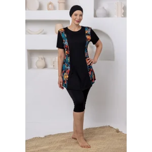 Rozamay 3805 Lara Likralı Kısa Kollu Battal Tesettür Mayo