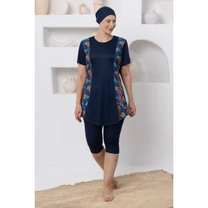 Rozamay 3804 Entera Likralı Kısa Kollu Battal Tesettür Mayo