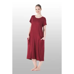 Estiva 25234 Kadın Likra Viskon Kısa Kol Cepli Midi Elbise