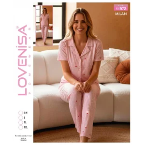 Lovenisa 11972 Kadın Milan Düğmeli Kısa Kol Pijama Takımı