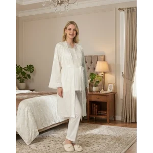Bone 6201 Kadın Jakar Saten Sabahlıklı Lohusa Pijama Takımı