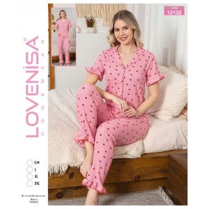 Lovenisa 12102 Kadın Bürümcük Düğmeli Pijama Takımı