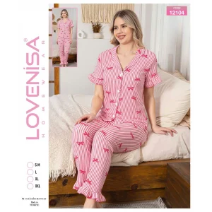 Lovenisa 12104 Kadın Bürümcük Düğmeli Pijama Takımı