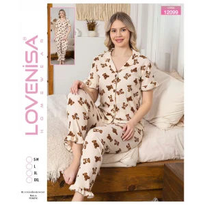 Lovenisa 12099 Kadın Bürümcük Düğmeli Pijama Takımı
