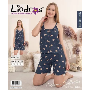 Lindros BR-01351 Kadın İp ASkılı Bürümcük Düğmeli Şort Takım