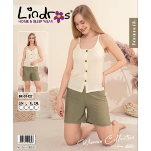 Lindros BR-01427 Kadın İp ASkılı Bürümcük Düğmeli Şort Takım