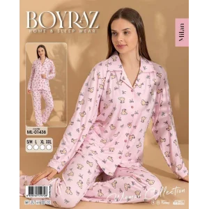Boyraz ML-01438 Kadın Uzun Kol Boydan Düğmeli Pijama Takımı