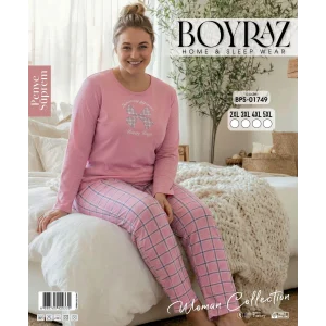 Boyraz BPS-01749 Kadın Battal Uzun Kol Penye Pijama Takımı