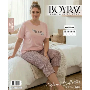 Boyraz BPS-01788  Kadın Battal Kısa Kol Kapri Takım