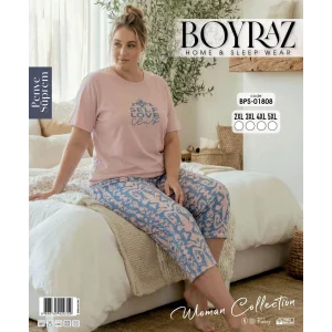 Boyraz BPS-01808  Kadın Battal Kısa Kol Kapri Takım